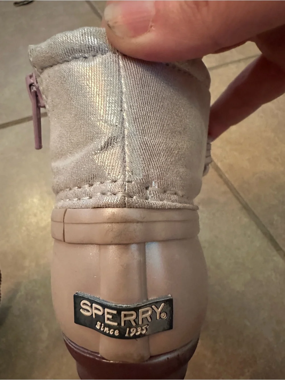 Sperry Girls Metallic Silver Duck Boots Lace Up Rain Winter Boots